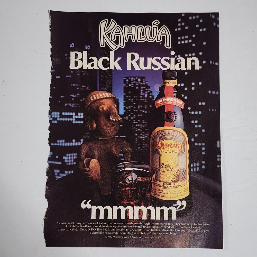 Vintage Print Ad Kahlua Black Russian city skyline statue clipping 1983 8x10.5